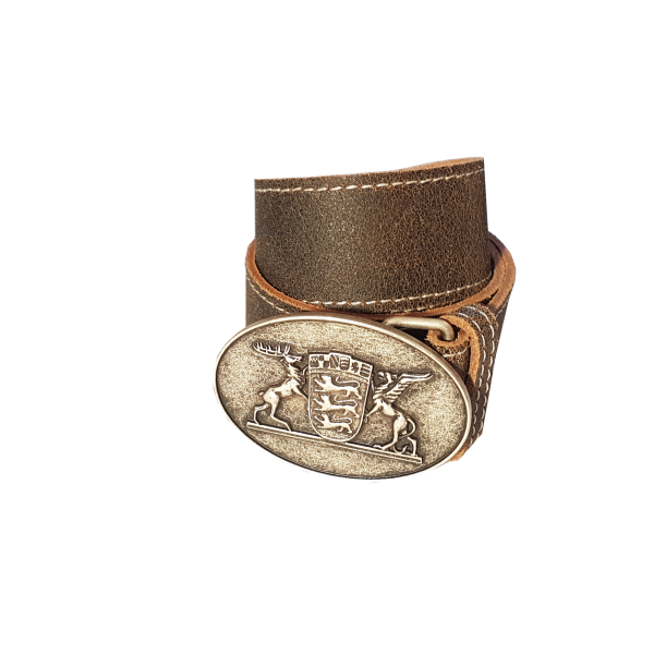 Ledergürtel Rustica Braun mit Hirsch und Wappen